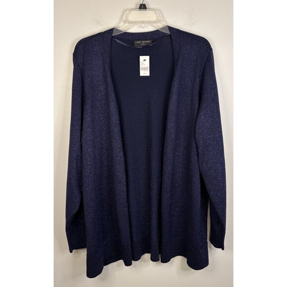LANE BRYANT Lurex Open Front Modern Cardigan 22/24 Maritime Blue Sparkle Shimmer - Picture 2 of 11